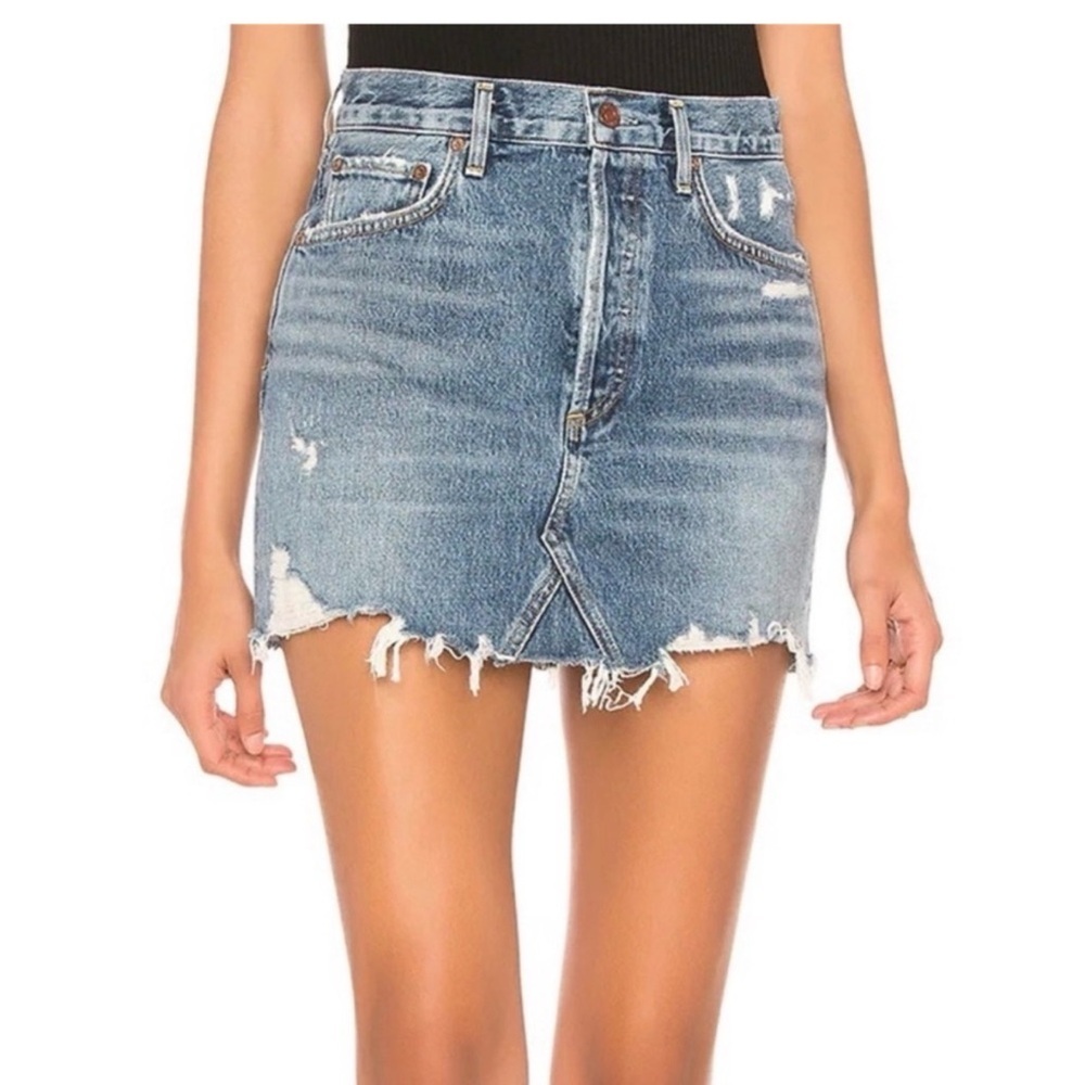 Agolde WOMENS 30 Distressed Blue Denim Mini Skirt